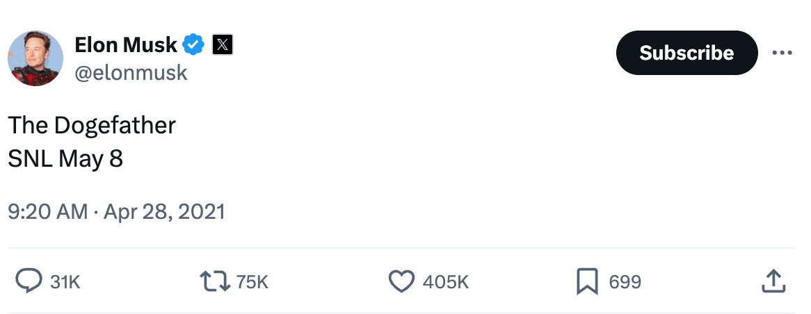 Elon's tweet about DOGE