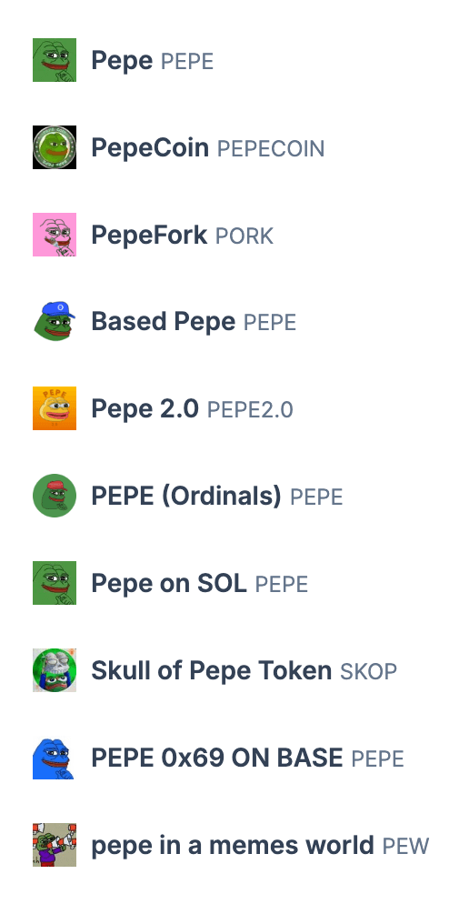 PEPE copycat memecoins